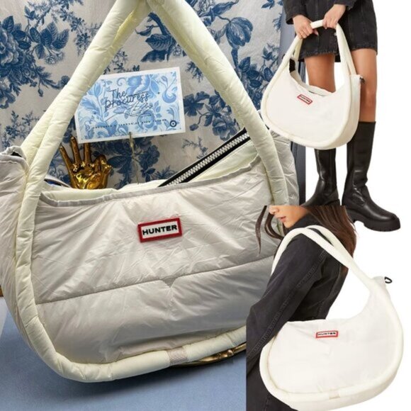 🆕 HUNTER 🧿 NWOT Large Framed Puffer Bag, White *MISSING CROSSBODY STRAP* - Picture 1 of 14